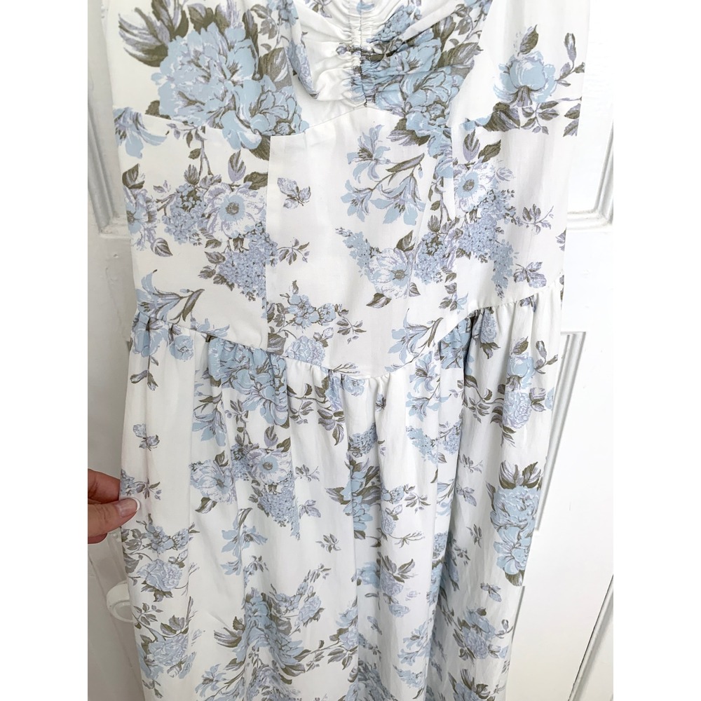 Floral Halter Sun Dress XS Coquette Blue White Sweetheart V-Waist Cottagecore - Picture 10 of 16